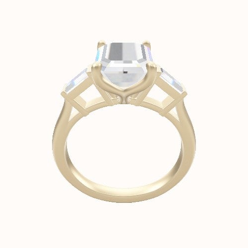 Plain Band with Baguette Sidestones Engagement Ring With Petal Four Prong Head