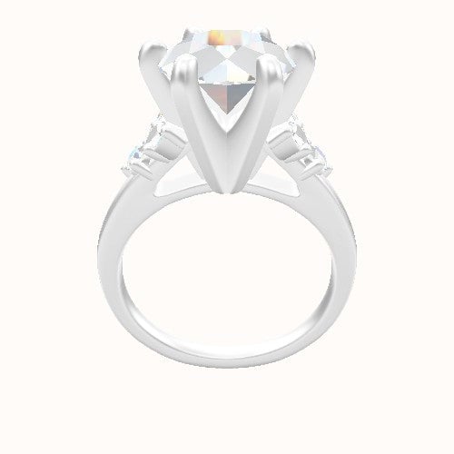 Plain Band with Marquise & Round Diamond Sidestones Engagement Ring With Classic Six Prong Head