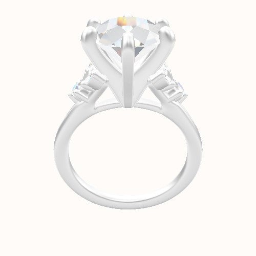 Plain Band with Marquise & Round Diamond Sidestones Engagement Ring With Classic Six Prong Head