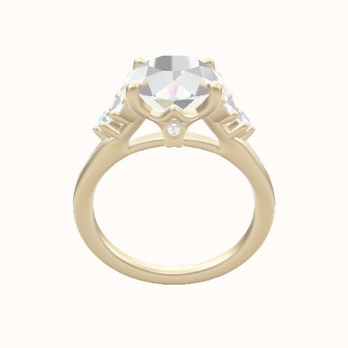 Plain Band with Marquise & Round Diamond Sidestones Engagement Ring With Crown Four Prong w. Surprise Diamond Head