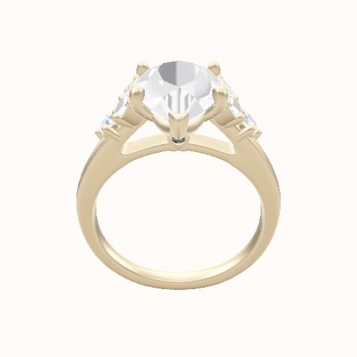 Plain Band with Marquise & Round Diamond Sidestones Engagement Ring With Crown Four Prong w. Surprise Diamond Head