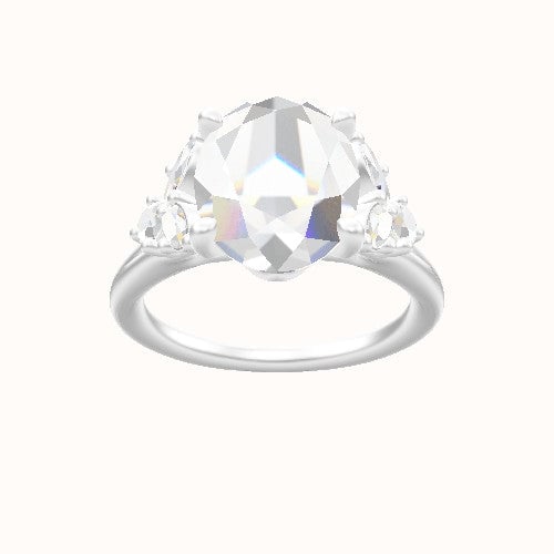 Plain Band with Marquise & Round Diamond Sidestones Engagement Ring With Crown Four Prong w. Surprise Diamond Head