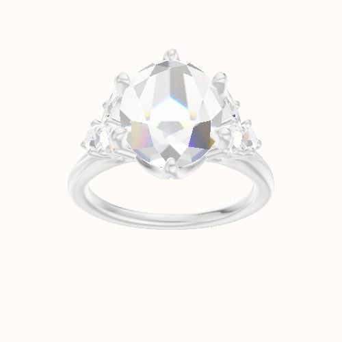 Plain Band with Marquise & Round Diamond Sidestones Engagement Ring With Crown Six Prong w. accent Diamond Head and Matching Band