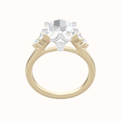 Plain Band with Marquise & Round Diamond Sidestones Engagement Ring With Crown Six Prong w. accent Diamond Head