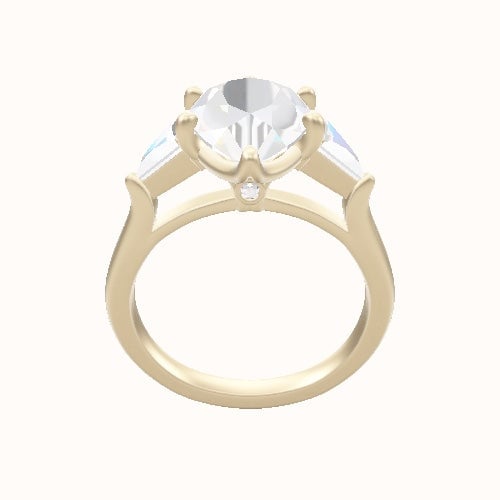 Plain Band with Marquise & Round Diamond Sidestones Engagement Ring With Crown Six Prong w. accent Diamond Head