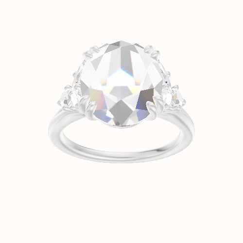 Plain Band with Marquise & Round Diamond Sidestones Engagement Ring With Double Prongs Head and Matching Band