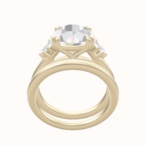 Plain Band with Marquise & Round Diamond Sidestones Engagement Ring With Double Prongs Head and Matching Band