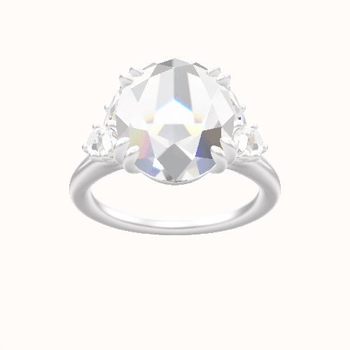 Plain Band with Marquise & Round Diamond Sidestones Engagement Ring With Double Prongs Head