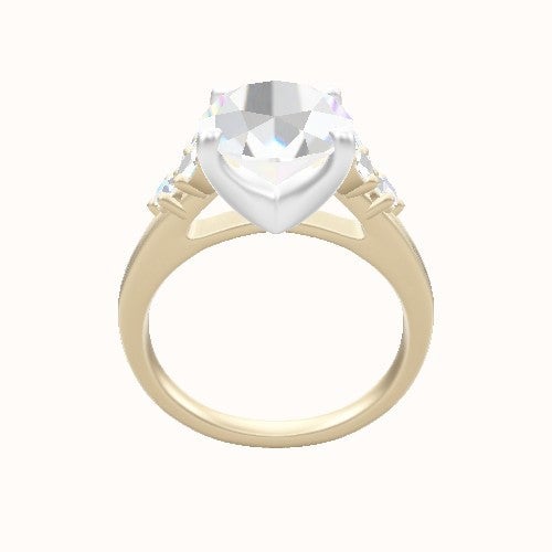 Plain Band with Marquise & Round Diamond Sidestones Engagement Ring With Four Prong Head
