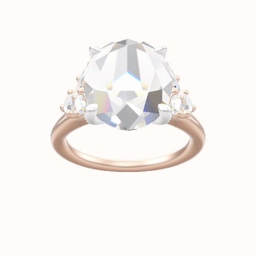Plain Band with Marquise & Round Diamond Sidestones Engagement Ring With Four Prong Head