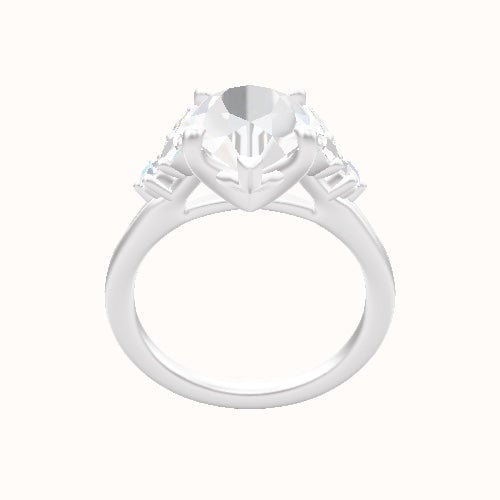 Plain Band with Marquise & Round Diamond Sidestones Engagement Ring With Four Prong Head