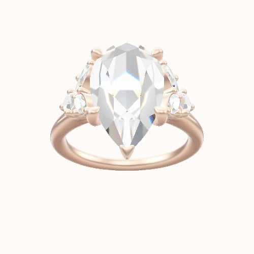 Plain Band with Marquise & Round Diamond Sidestones Engagement Ring With Four Prong Head and Matching Band