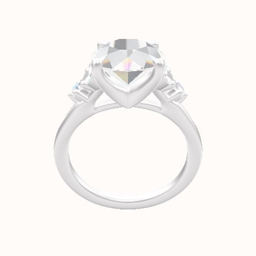 Plain Band with Marquise & Round Diamond Sidestones Engagement Ring With Four Prong Head