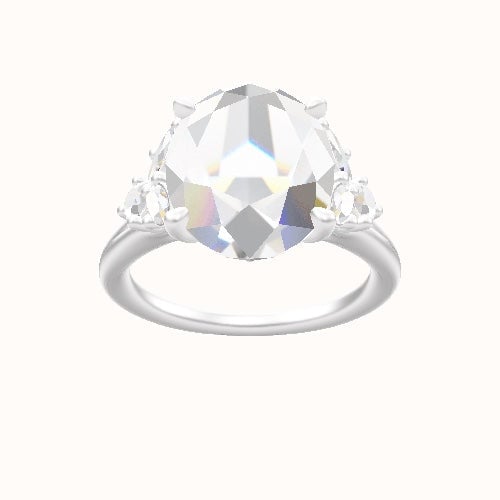 Plain Band with Marquise & Round Diamond Sidestones Engagement Ring With Front set gallery Head