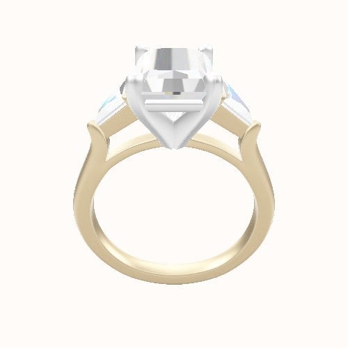 Plain Band with Marquise & Round Diamond Sidestones Engagement Ring With High Set Four Prong Head