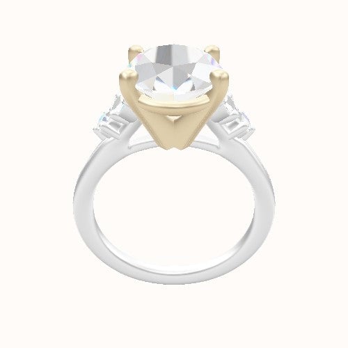 Plain Band with Marquise & Round Diamond Sidestones Engagement Ring With High Set Four Prong Head