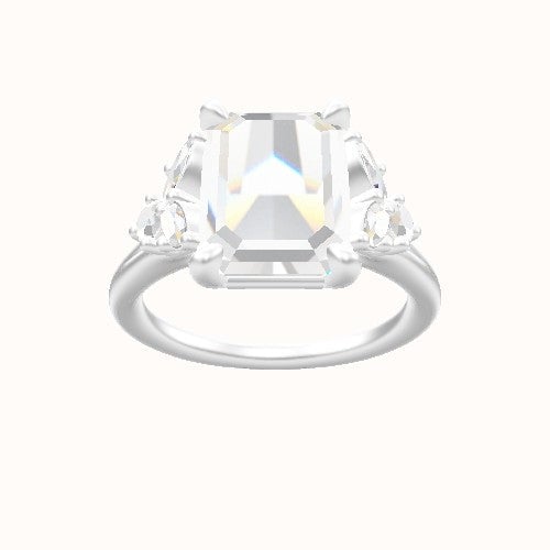Plain Band with Marquise & Round Diamond Sidestones Engagement Ring With Low Set Four Prong Head