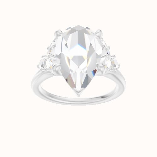 Plain Band with Marquise & Round Diamond Sidestones Engagement Ring With Low Set Four Prong Head