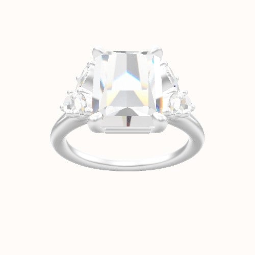 Plain Band with Marquise & Round Diamond Sidestones Engagement Ring With Low Set Four Prong Head