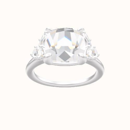 Plain Band with Marquise & Round Diamond Sidestones Engagement Ring With Low Set Four Prong Head