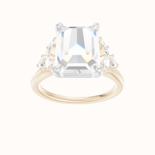 Plain Band with Marquise & Round Diamond Sidestones Engagement Ring With Low Set Four Prong Head
