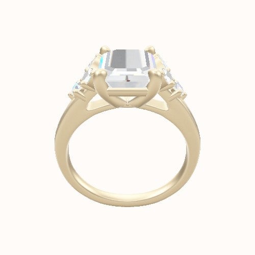 Plain Band with Marquise & Round Diamond Sidestones Engagement Ring With Low Set Four Prong Head