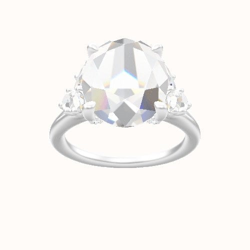 Plain Band with Marquise & Round Diamond Sidestones Engagement Ring With Pave V Prong Head