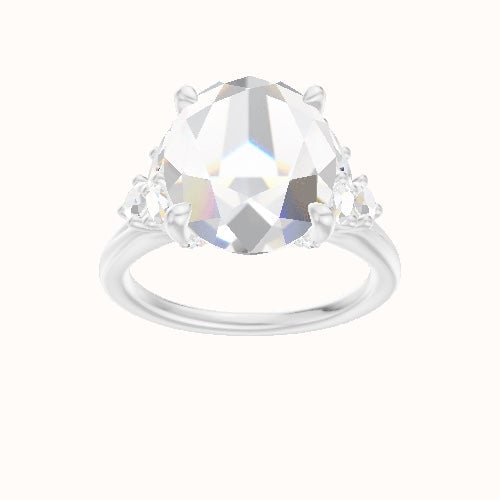 Plain Band with Marquise & Round Diamond Sidestones Engagement Ring With Pave V Prong Head