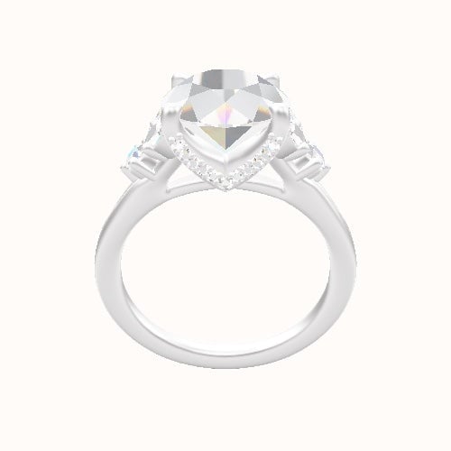 Plain Band with Marquise & Round Diamond Sidestones Engagement Ring With Pave V Prong Head
