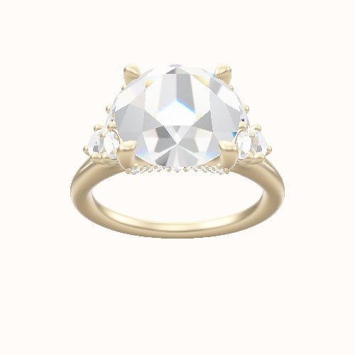 Plain Band with Marquise & Round Diamond Sidestones Engagement Ring With Pave V Prong Head