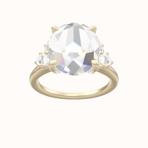 Plain Band with Marquise & Round Diamond Sidestones Engagement Ring With Pave V Prong Head