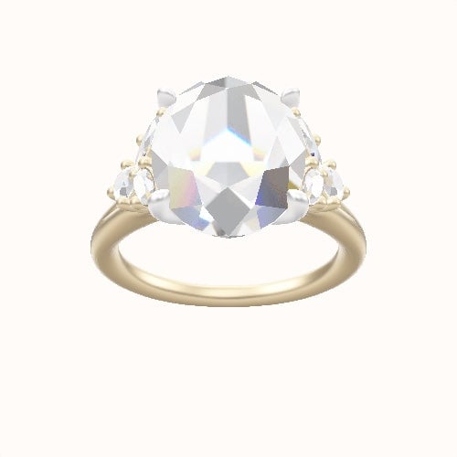 Plain Band with Marquise & Round Diamond Sidestones Engagement Ring With Petal Four Prong Head