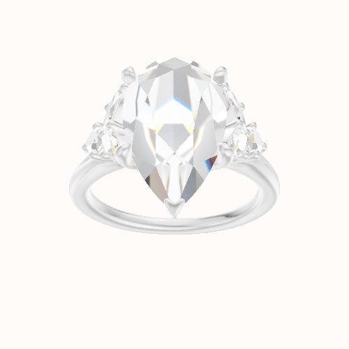 Plain Band with Marquise & Round Diamond Sidestones Engagement Ring With Petal Four Prong Head
