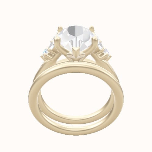 Plain Band with Marquise & Round Diamond Sidestones Engagement Ring With Petal Four Prong Head and Matching Band
