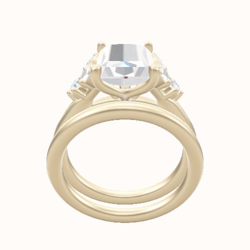 Plain Band with Marquise & Round Diamond Sidestones Engagement Ring With Petal Four Prong Head and Matching Band