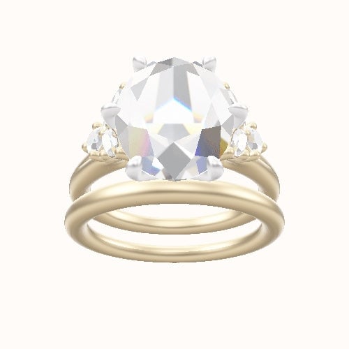 Plain Band with Marquise & Round Diamond Sidestones Engagement Ring With Petal Six Prong Head and Matching Band