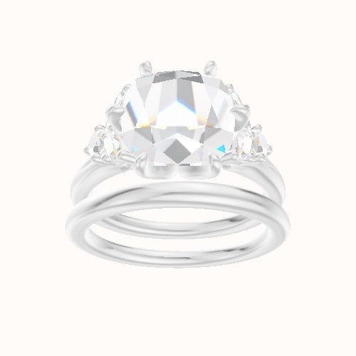 Plain Band with Marquise & Round Diamond Sidestones Engagement Ring With Petal Six Prong Head and Matching Band