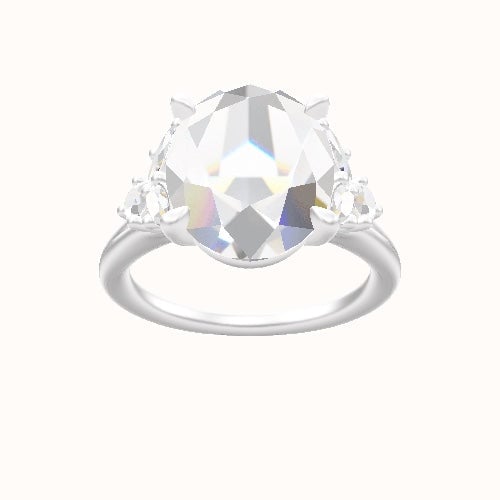 Plain Band with Marquise & Round Diamond Sidestones Engagement Ring With Standard Four Prong Head
