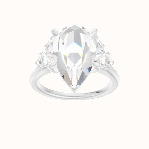 Plain Band with Marquise & Round Diamond Sidestones Engagement Ring With Standard Four Prong Head