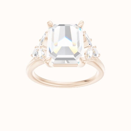Plain Band with Marquise & Round Diamond Sidestones Engagement Ring With Standard Four Prong Head