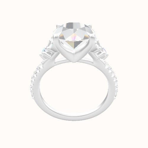 Plain Band with Marquise & Round Sidestone Trio Engagement Ring With Four Prong Head