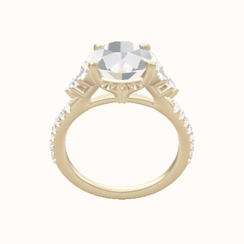 Plain Band with Marquise & Round Sidestone Trio Engagement Ring With Front set gallery Head