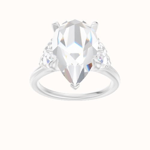 Plain Band with Round Sidestone Trio Engagement Ring With Accent Diamond Head