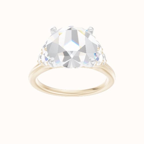 Plain Band with Round Sidestone Trio Engagement Ring With Accent Diamond Head