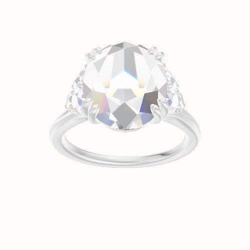 Plain Band with Round Sidestone Trio Engagement Ring With Double Prongs Head