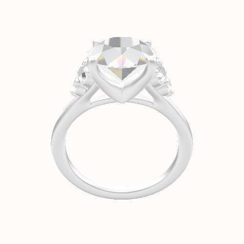 Plain Band with Round Sidestone Trio Engagement Ring With Four Prong Head