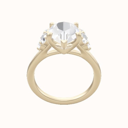 Plain Band with Round Sidestone Trio Engagement Ring With Four Prong Head