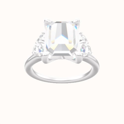 Plain Band with Round Sidestone Trio Engagement Ring With Four Prong Head