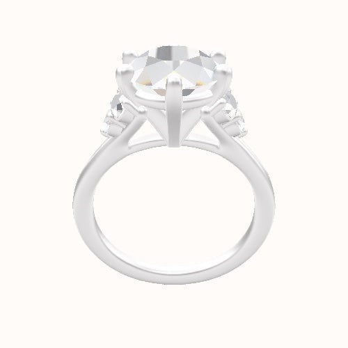 Plain Band with Round Sidestone Trio Engagement Ring With High Set Six Prong Head