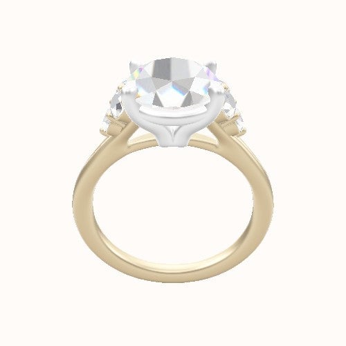 Plain Band with Round Sidestone Trio Engagement Ring With Standard Four Prong Head
